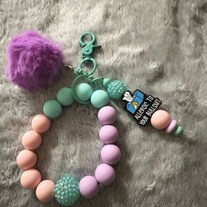 Pastel Beaded Bracelet with Pom Pom Charm